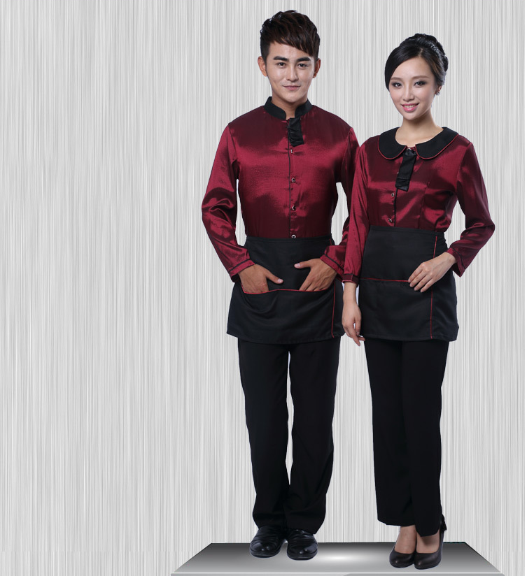 新款酒店工作服秋冬裝 長(cháng)袖服務(wù)員西餐廳服務(wù)員春裝